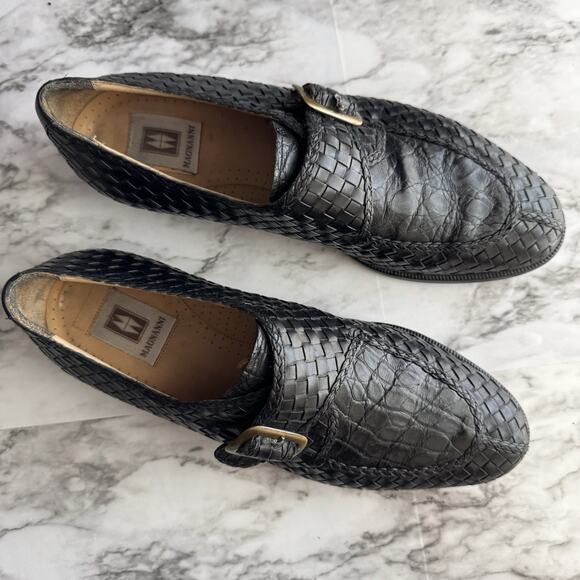 Magnanni Black Crocodile Leather Woven Monk Strap Dress Loafers Mens Size 9 M - Picture 4 of 12